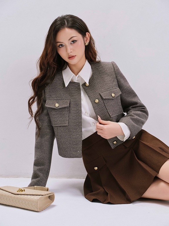 Áo vest cổ tròn 2 túi ngực